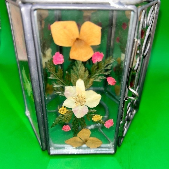 Vintage Glass Pressed Flowers Bird Cage Votive Candle Holder - Picture 5 of 7